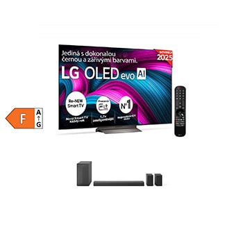 Čelní pohled na SET - LG OLED evo AI C5 4K Smart TV 2025 + 5.1 kanálový LG Soundbar se zadními reproduktory S60TR OLED48C5E.S60TR