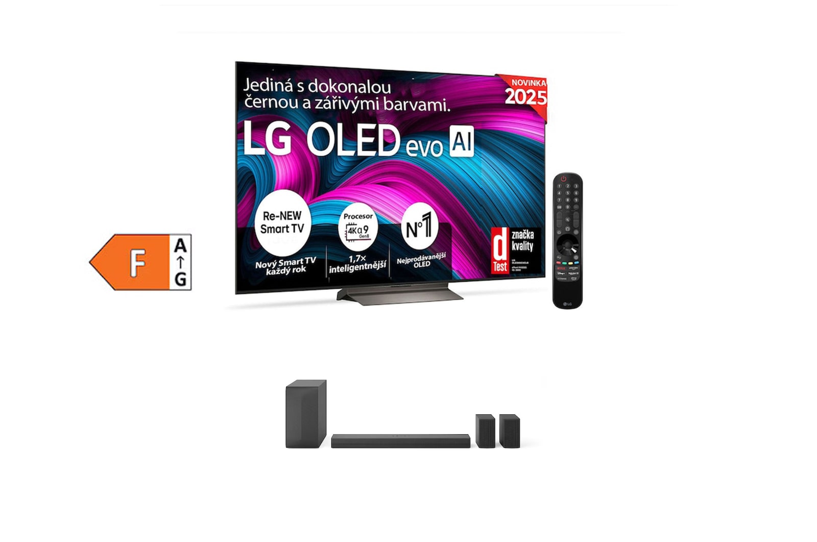 Čelní pohled na SET - LG OLED evo AI C5 4K Smart TV 2025 + 5.1 kanálový LG Soundbar se zadními reproduktory S60TR OLED55C5E.S60TR