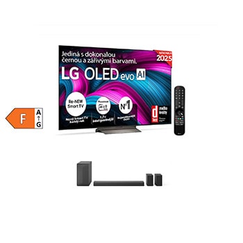 Čelní pohled na SET - LG OLED evo AI C5 4K Smart TV 2025 + 5.1 kanálový LG Soundbar se zadními reproduktory S60TR OLED55C5E.S60TR