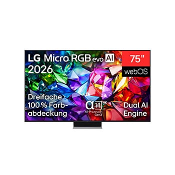 Vorderseite von 75 Zoll LG Micro RGB evo AI MRGB96 4K Smart TV 2026  75MRGB96B9B