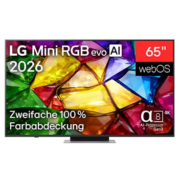 Vorderseite von 65" Zoll LG Mini RGB evo AI MRGB88 4K Smart TV 2026 65MRGB88B9B