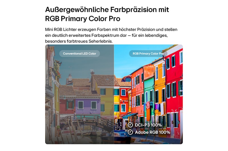 Der LG Mini RGB evo AI MRGB88, gezeigt in Vorder- und Seitenansicht, verfügt über ein 75-Zoll-Display mit einer Bildschirmbreite von 1677 mm, einer Bildschirmhöhe von 966 mm, einer Höhe von 1032 mm mit Standfuß, einer Tiefe von 51,6 mm und einer Standfläche von 1499 x 359 mm.