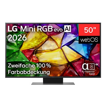 Vorderseite von 50" Zoll LG Mini RGB evo AI MRGB86 4K Smart TV 2026 50MRGB86B9A