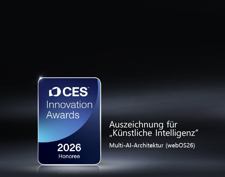 Das Honoree-Emblem der CES Innovation Awards 2026 wird vor einem dunklen Hintergrund gezeigt. Die Multi-AI-Architektur wurde in der Kategorie „Künstliche Intelligenz“ ausgezeichnet.