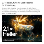 Der LG OLED evo AI G6 zeigt einen geteilten Bildschirm mit Planeten und Sternen und einer Gegenüberstellung eines matten Displays mit Anti-glare und der Anzeige mit perfektem Schwarz und perfekten Farben, die bei jedem Licht eine klarere Bildqualität bietet. Unterstützt wird sie durch UL-Zertifizierung und Intertek-Zertifizierungen für Farbvolumen und Farbtreue.