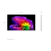Der LG OLED evo AI G6, der in Vorder- und Seitenansicht gezeigt wird, verfügt über ein 97-Zoll-Display mit einer Bildschirmbreite von 2155 mm, einer Gesamthöhe von 1230 mm und einer ultraschlanken Tiefe von 28,2 mm ohne Standfuß.