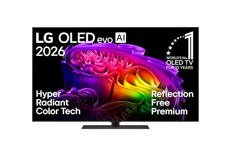 Vorderseite von 55 Zoll LG OLED evo AI G6 4K Smart TV 2026 OLED55G66LS