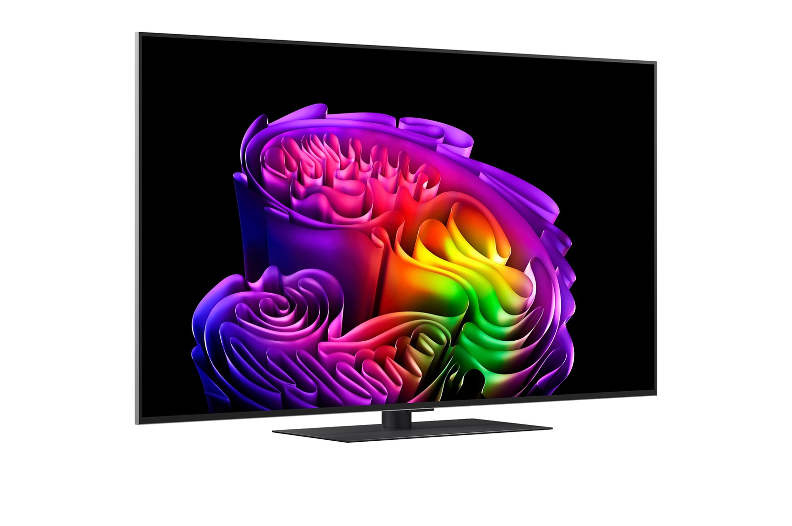 Der LG OLED evo AI G6 ist bündig an der Wand eines modernen Wohnzimmers angebracht. Er zeigt eine lebendige Aurora über einem ruhigen Küstendorf, die einem gerahmten Bild an der Wand ähnelt.
