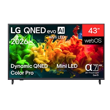 Vorderseite von 43″ LG QNED evo AI QNED8E Mini LED 4K Smart TV 2026 43QNED8EB3F