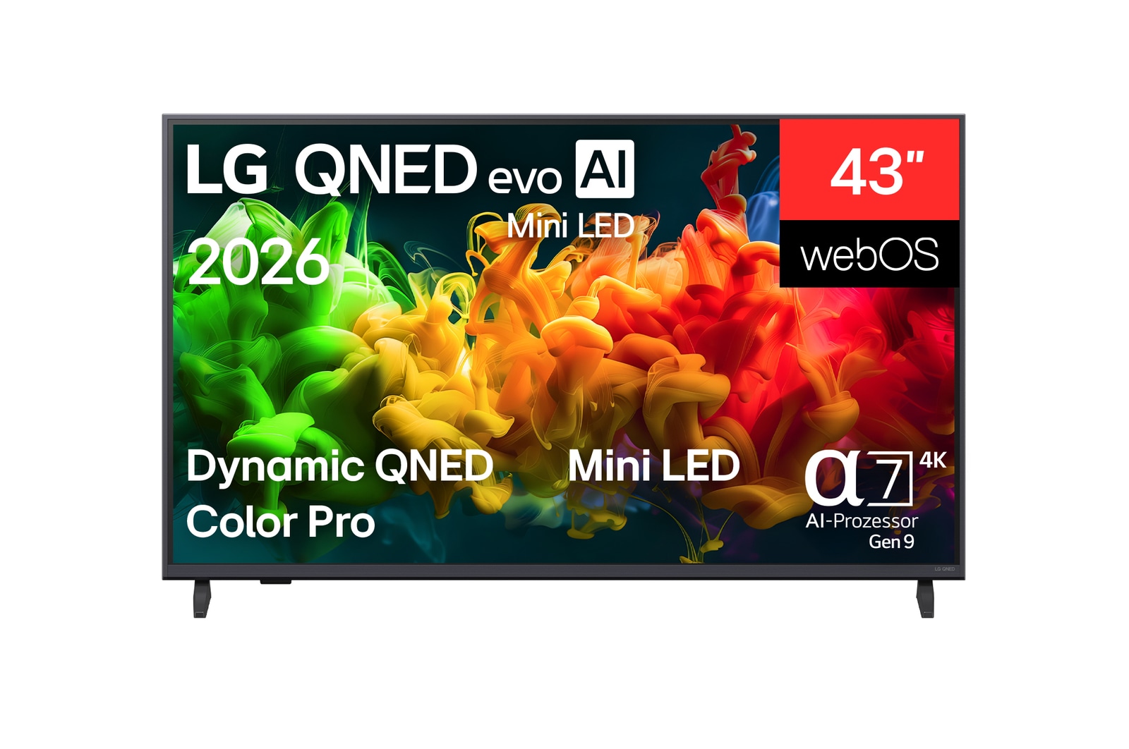 Vorderseite von 43″ LG QNED evo AI QNED8E Mini LED 4K Smart TV 2026 43QNED8EB3F