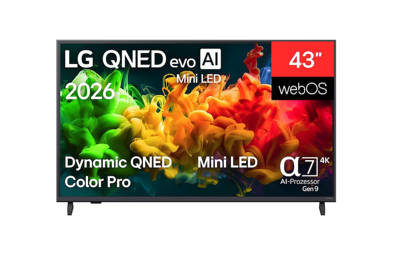 Vorderseite von 43″ LG QNED evo AI QNED8E Mini LED 4K Smart TV 2026 43QNED8EB3F