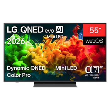 Vorderseite von 55″ LG QNED evo AI QNED8E Mini LED 4K Smart TV 2026 55QNED8EB3B