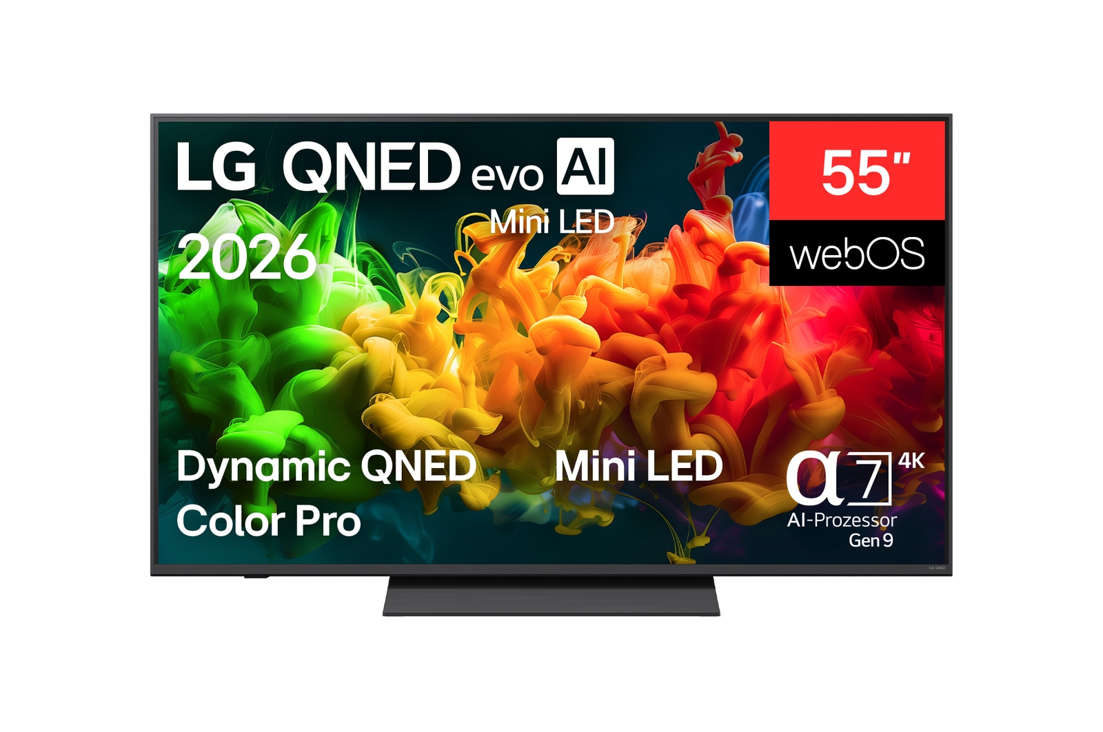 Vorderseite von 55″ LG QNED evo AI QNED8E Mini LED 4K Smart TV 2026 55QNED8EB3B