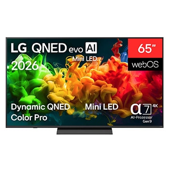 Vorderseite von 65″ LG QNED evo AI QNED8E Mini LED 4K Smart TV 2026 65QNED8EB3B