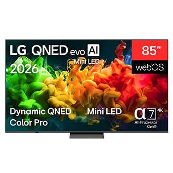 Vorderseite von 85″ LG QNED evo AI QNED8E Mini LED 4K Smart TV 2026 85QNED8EB3A