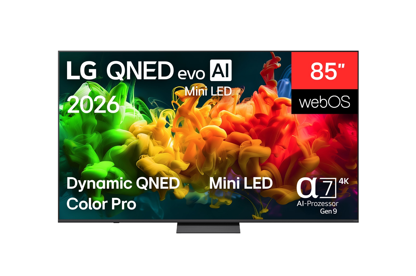 Vorderseite von 85″ LG QNED evo AI QNED8E Mini LED 4K Smart TV 2026 85QNED8EB3A