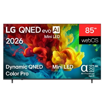 Vorderseite von 85″ LG QNED evo AI QNED82 Mini LED 4K Smart TV 2026 85QNED82B6A