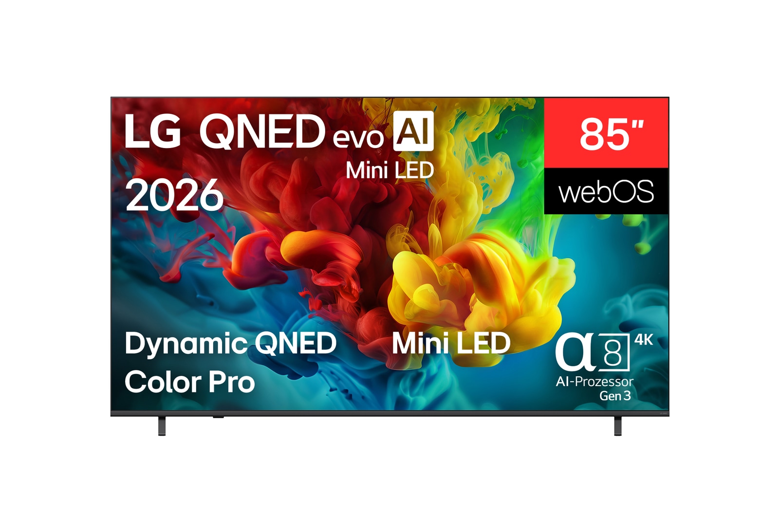 Vorderseite von 85″ LG QNED evo AI QNED82 Mini LED 4K Smart TV 2026 85QNED82B6A