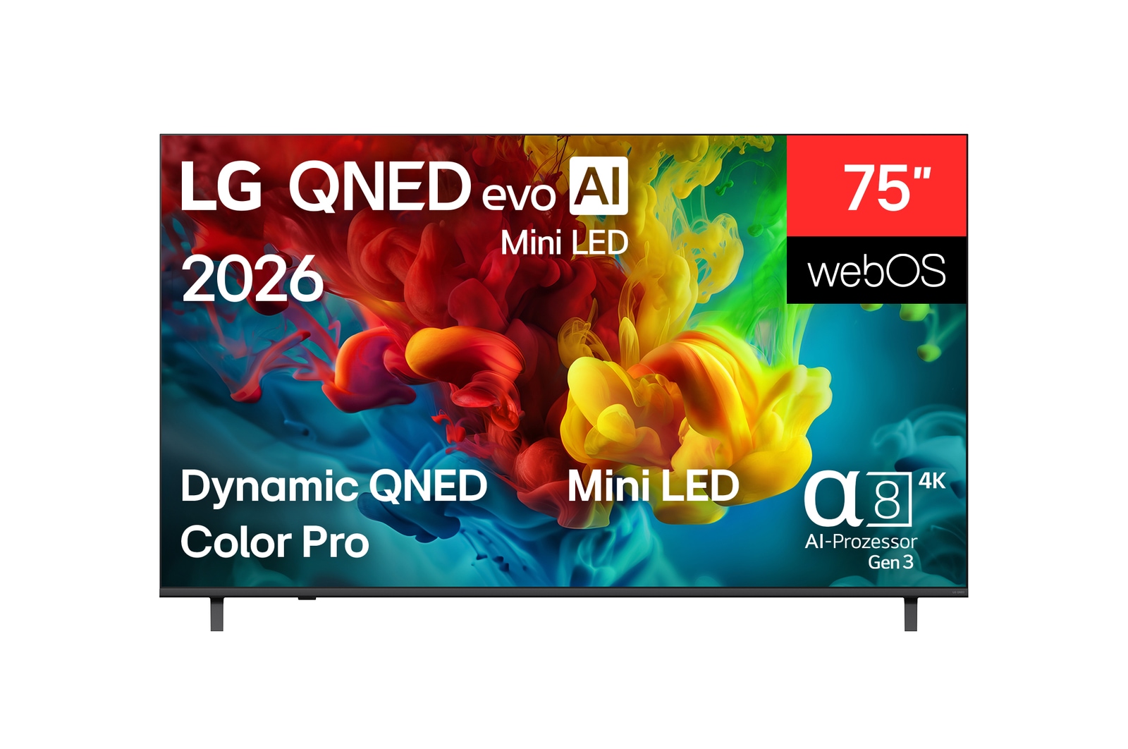 Vorderseite von 75″ LG QNED evo AI QNED82 Mini LED 4K Smart TV 2026 75QNED82B6A