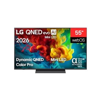 Vorderseite von 55″ LG QNED evo AI QNED83 Mini LED 4K Smart TV 2026 55QNED83B6A