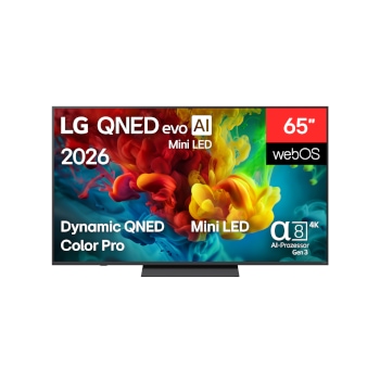 Vorderseite von 65″ LG QNED evo AI QNED83 Mini LED 4K Smart TV 2026 65QNED83B6A