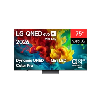 Vorderseite von 75″ LG QNED evo AI QNED83 Mini LED 4K Smart TV 2026 75QNED83B6A
