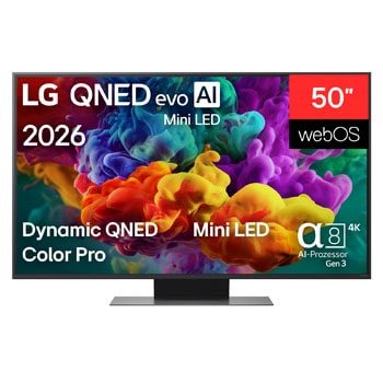 Vorderseite von 50″ LG QNED evo AI QNED87 Mini LED 4K Smart TV 2026 50QNED87B6A