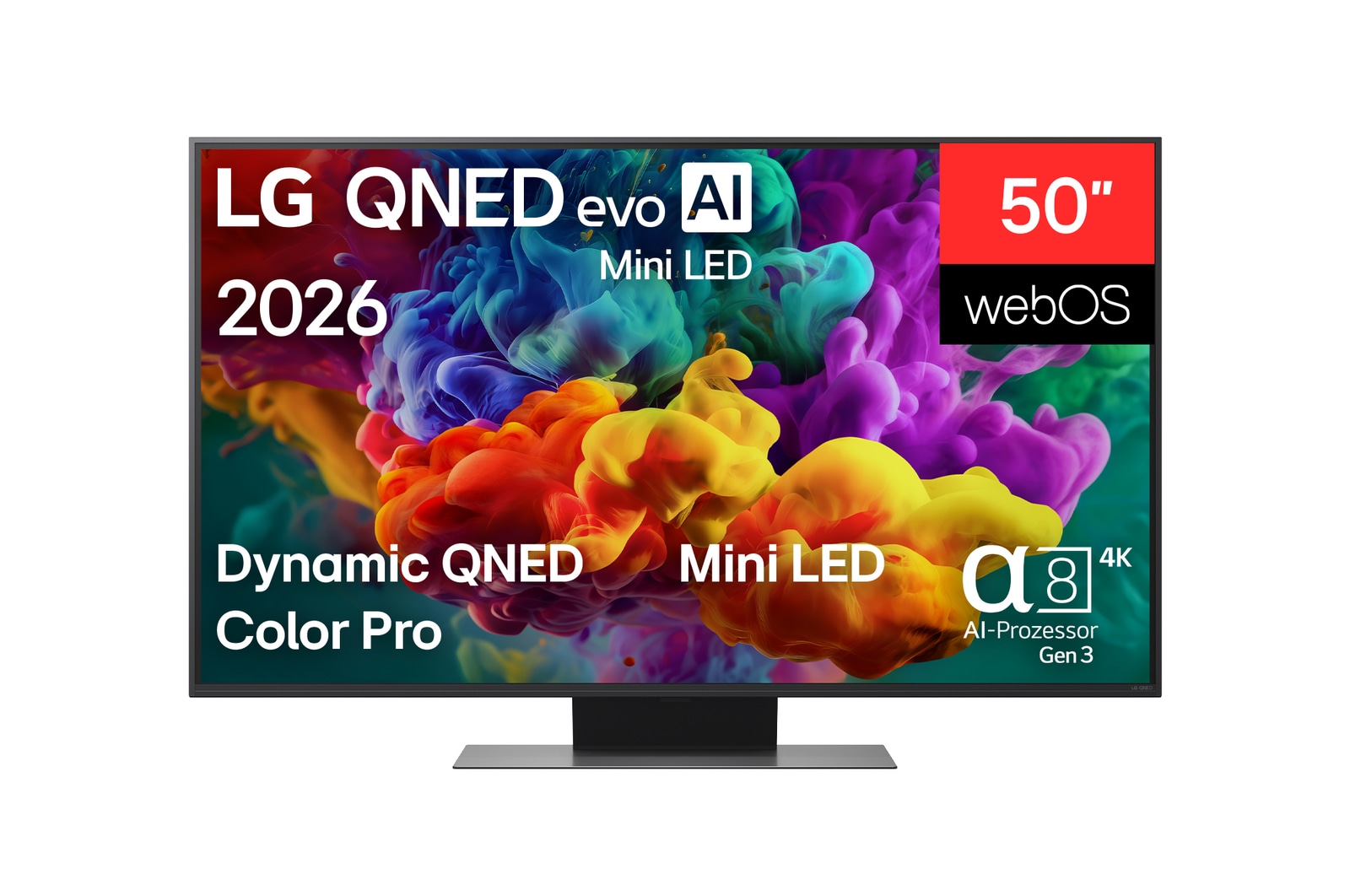 Vorderseite von 50″ LG QNED evo AI QNED87 Mini LED 4K Smart TV 2026 50QNED87B6A
