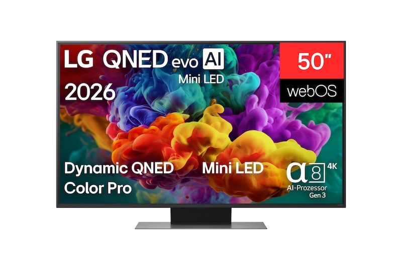 Vorderseite von 50″ LG QNED evo AI QNED87 Mini LED 4K Smart TV 2026 50QNED87B6A