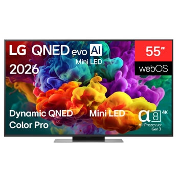 Vorderseite von 55″ LG QNED evo AI QNED87 Mini LED 4K Smart TV 2026 55QNED87B6A