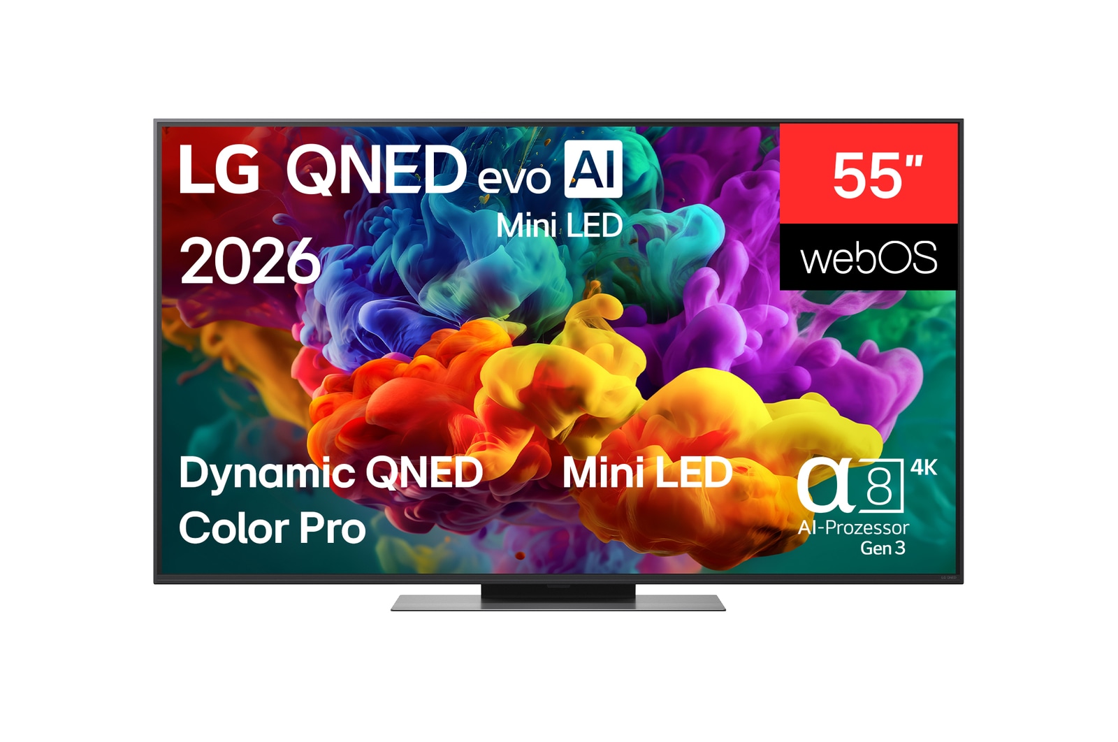 Vorderseite von 55″ LG QNED evo AI QNED87 Mini LED 4K Smart TV 2026 55QNED87B6A