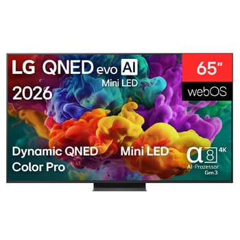Vorderseite von 65″ LG QNED evo AI QNED87 Mini LED 4K Smart TV 2026 65QNED87B6A
