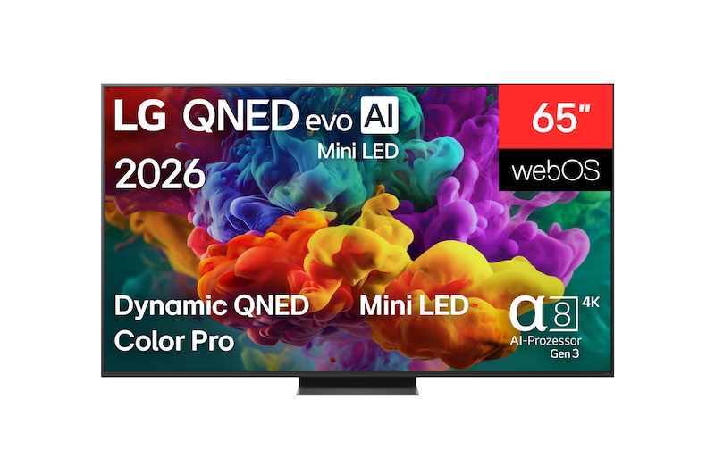 Vorderseite von 65″ LG QNED evo AI QNED87 Mini LED 4K Smart TV 2026 65QNED87B6A