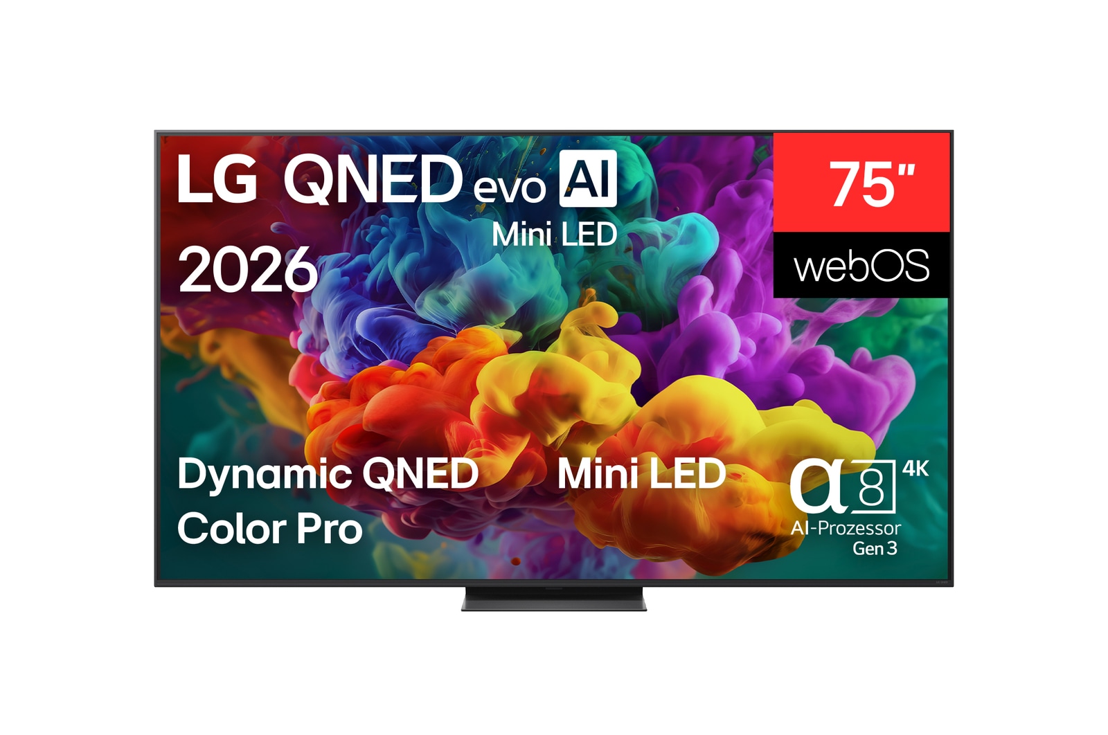 Vorderseite von 75″ LG QNED evo AI QNED87 Mini LED 4K Smart TV 2026 75QNED87B6A