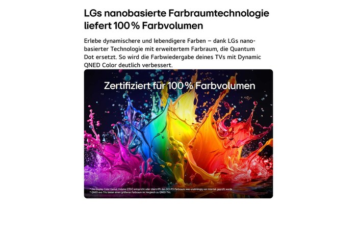 Ein LG QNED evo AI QNED93 Mini LED mit AI Picture Pro und Dynamic Tone Mapping Pro zeigt eine Lifestyle-Szene im Freien aus der Froschperspektive mit zwei Personen zwischen lebendigen Blumen. KI erkennt jedes Einzelbild und skaliert es auf 4K hoch, um eine klarere Textur und mehr Details zu erzielen.