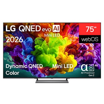 Vorderseite von 75″ LG QNED evo AI QNED93 Mini LED 4K Smart TV 2026 75QNED93B6A