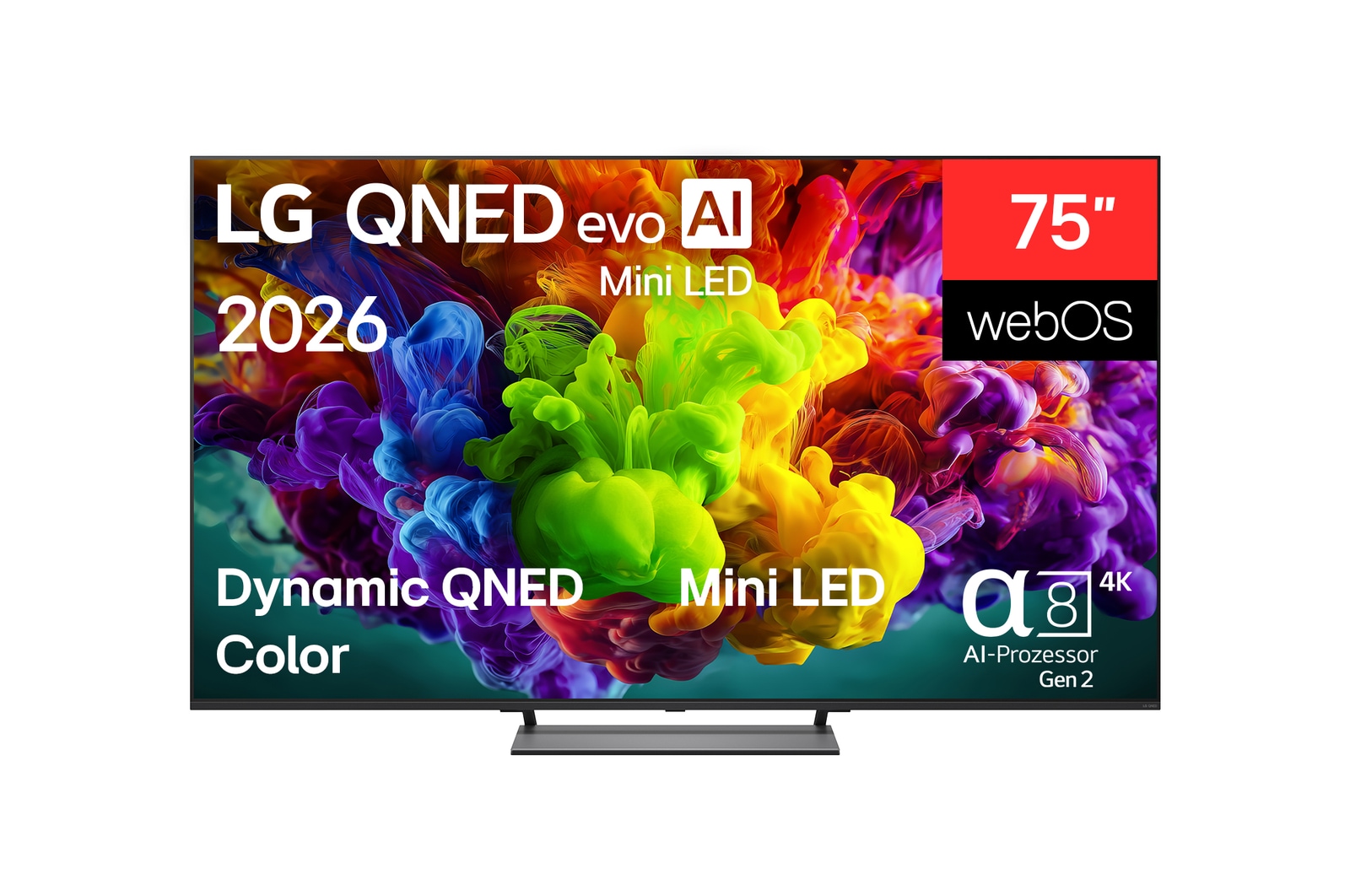 Vorderseite von 75″ LG QNED evo AI QNED93 Mini LED 4K Smart TV 2026 75QNED93B6A
