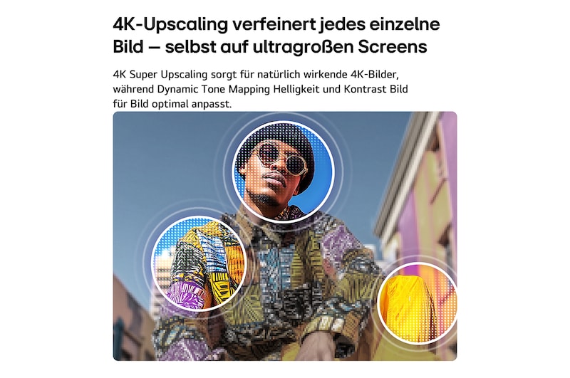 Ein LG QNED evo AI QNED70 Mini LED mit 4K Super Upscaling und Dynamic Tone Mapping zeigt eine Unterwasserszene mit einem schwimmenden Orca, bei der KI jedes Einzelbild erkennt und auf 4K-Auflösung hochskaliert.