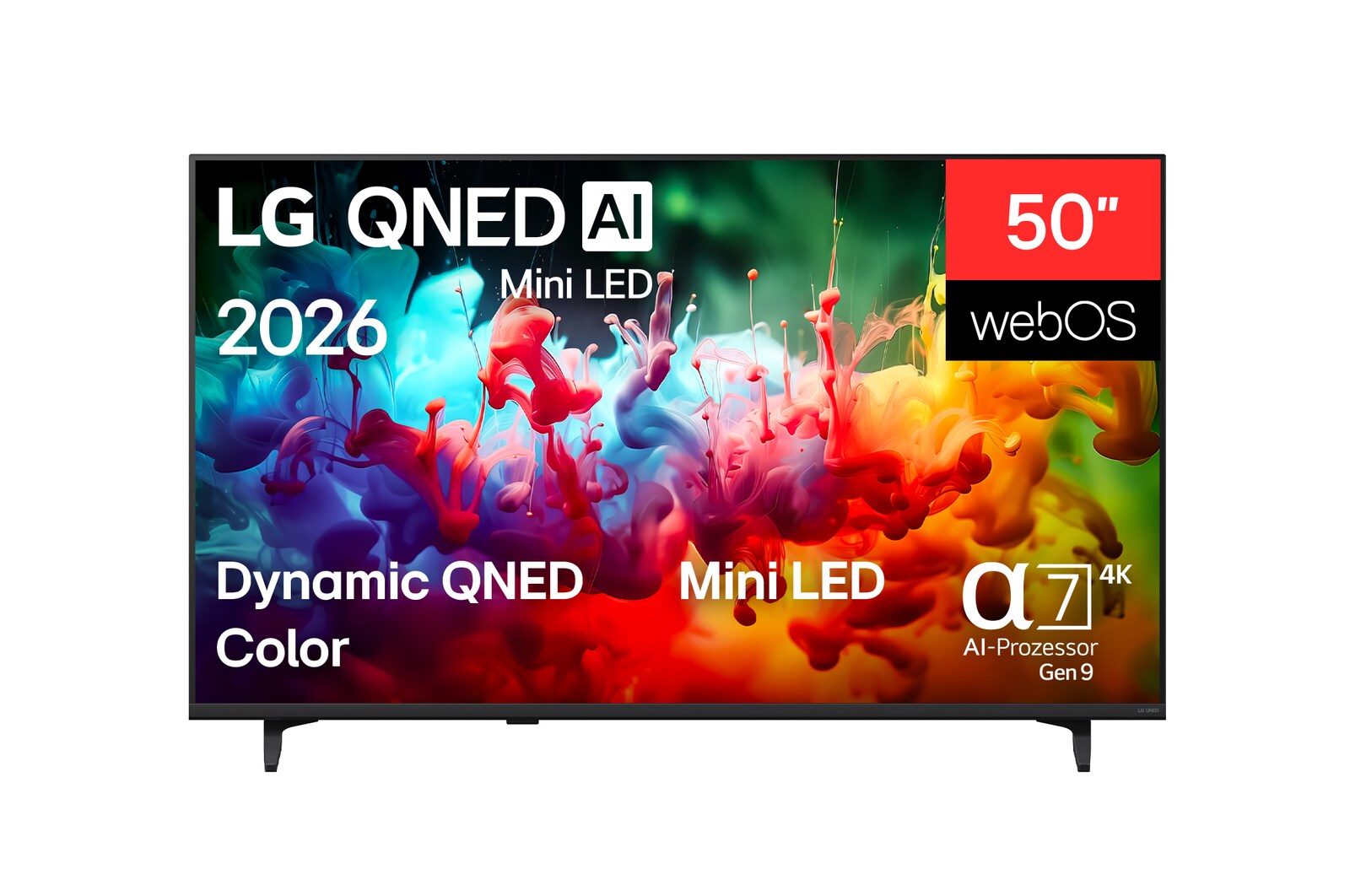 Vorderseite von 50″ LG QNED AI QNED72 Mini LED 4K Smart TV 2026 50QNED72B6B