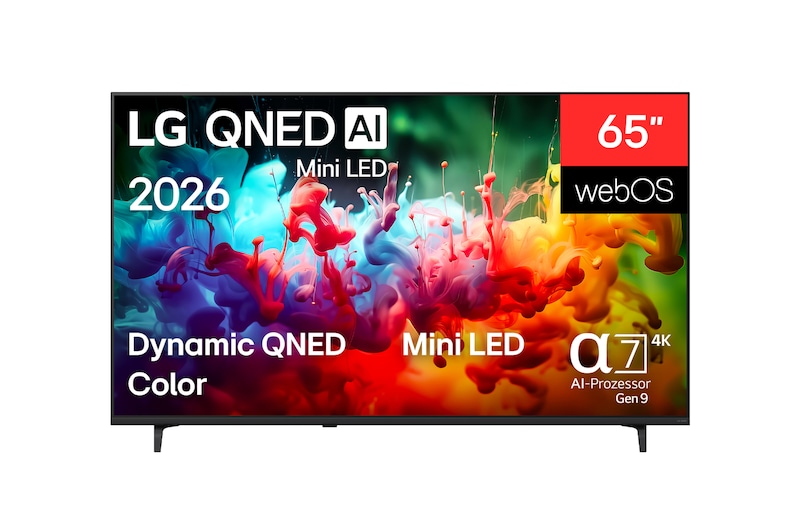 Vorderseite von 65 Zoll LG QNED AI Mini LED QNED72 4K Smart TV 2026 - 65QNED72B6B | LG Deutschland 65QNED72B6B