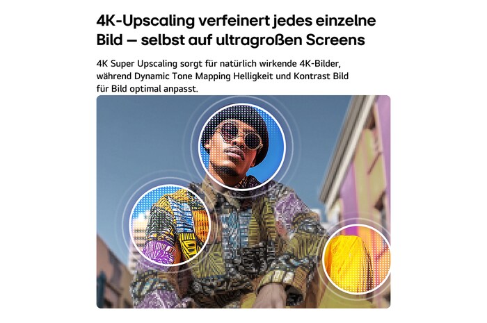 Ein LG QNED evo AI QNED70 Mini LED mit 4K Super Upscaling und Dynamic Tone Mapping zeigt eine Unterwasserszene mit einem schwimmenden Orca, bei der KI jedes Einzelbild erkennt und auf 4K-Auflösung hochskaliert.