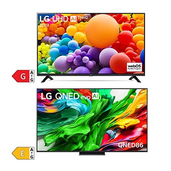 LG 65-Zoll LG QNED evo AI QNED86 MiniLED 4K Smart TV + 55 Zoll 4K LG UHD Smart TV UT73, 65QNED86A6A.55UT73