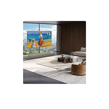 LG OLED evo AI W6 Wallpaper TV med Reflection Free Premium viser en sammenligning side om side med en mat anti-glare-skærm, som holder det sorte billede af en jaguar klart med dybe sorte nuancer og fin tekstur, især i lyse omgivelser, med et Intertek-certificeringsmærke vist.
