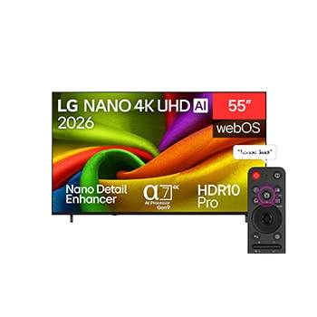 المنظر الأمامي لـ تلفزيون LG NANO 4K AI NU84 Smart TV 2026 الذكي مقاس55 بوصة 55NU840B6LA