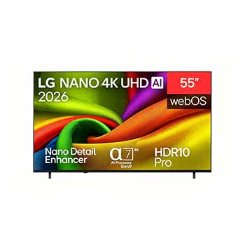 المنظر الأمامي لـ تلفزيون LG NANO 4K UHD AI NU8E Smart TV 2026 الذكي مقاس55 بوصة 55NU8E0B6LA