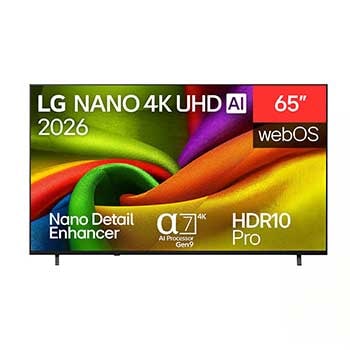 المنظر الأمامي لـ تلفزيون LG NANO 4K UHD AI NU8E Smart TV 2026 الذكي مقاس65 بوصة 65NU8E0B6LA