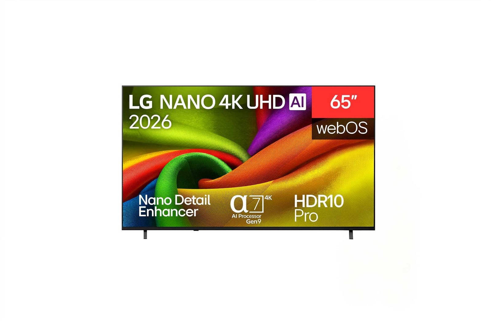 المنظر الأمامي لـ تلفزيون LG NANO 4K UHD AI NU8E Smart TV 2026 الذكي مقاس65 بوصة 65NU8E0B6LA