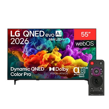 المنظر الأمامي لـ تلفزيون LG QNED evo AI QNED85 Mini LED 4K Smart TV 2026 الذكي مقاس 55 بوصة 55QNED85B6T