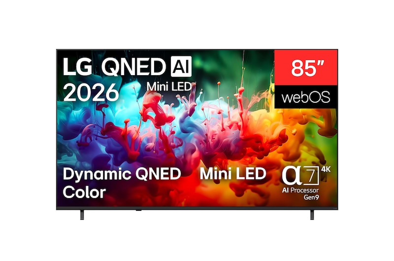 المنظر الأمامي لـ تلفزيون LG QNED AI QNED70 Mini LED 4K Smart TV 2026 الذكي مقاس 85 بوصة 85QNED70B6T