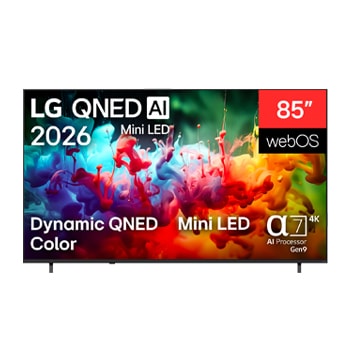 المنظر الأمامي لـ تلفزيون LG QNED AI QNED70 Mini LED 4K Smart TV 2026 الذكي مقاس 85 بوصة 85QNED70B6T